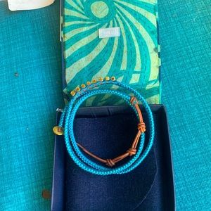 Chan luau sterling silver wrapping around bracelet with clear crystals turquoise